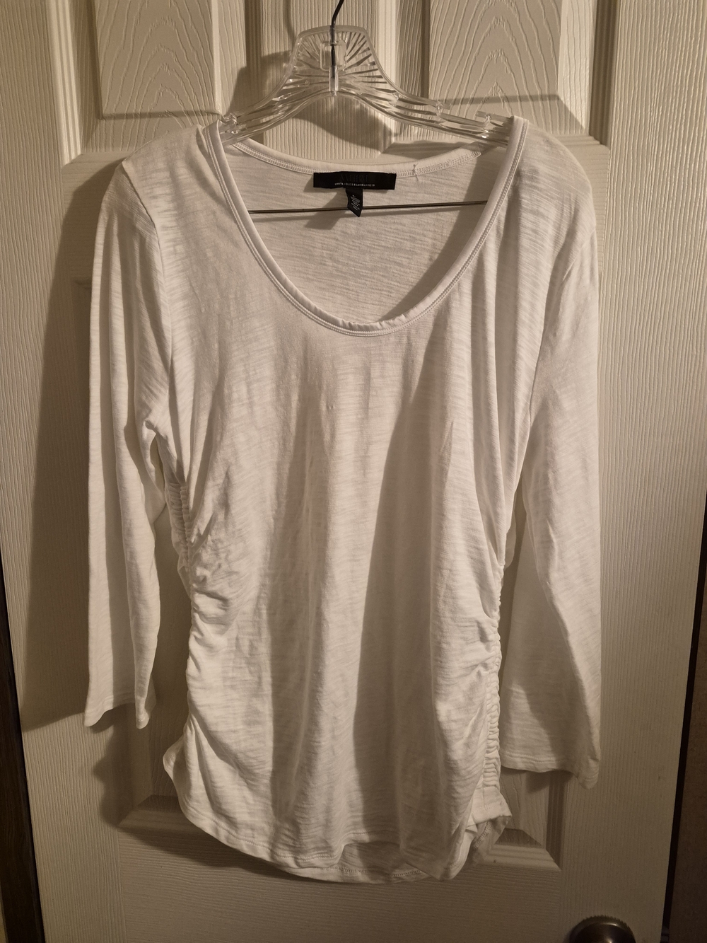 White House Black Market White Scoop-Neck Long Sleeve Top with Side Ruching